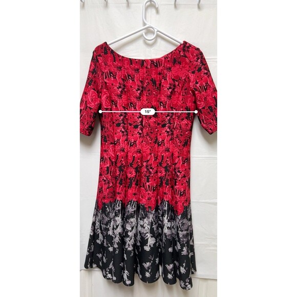 009-030 Julian Taylor Dress Women's Size 12 Red & Black Short Sleeve Fit & Flare - Picture 6 of 8